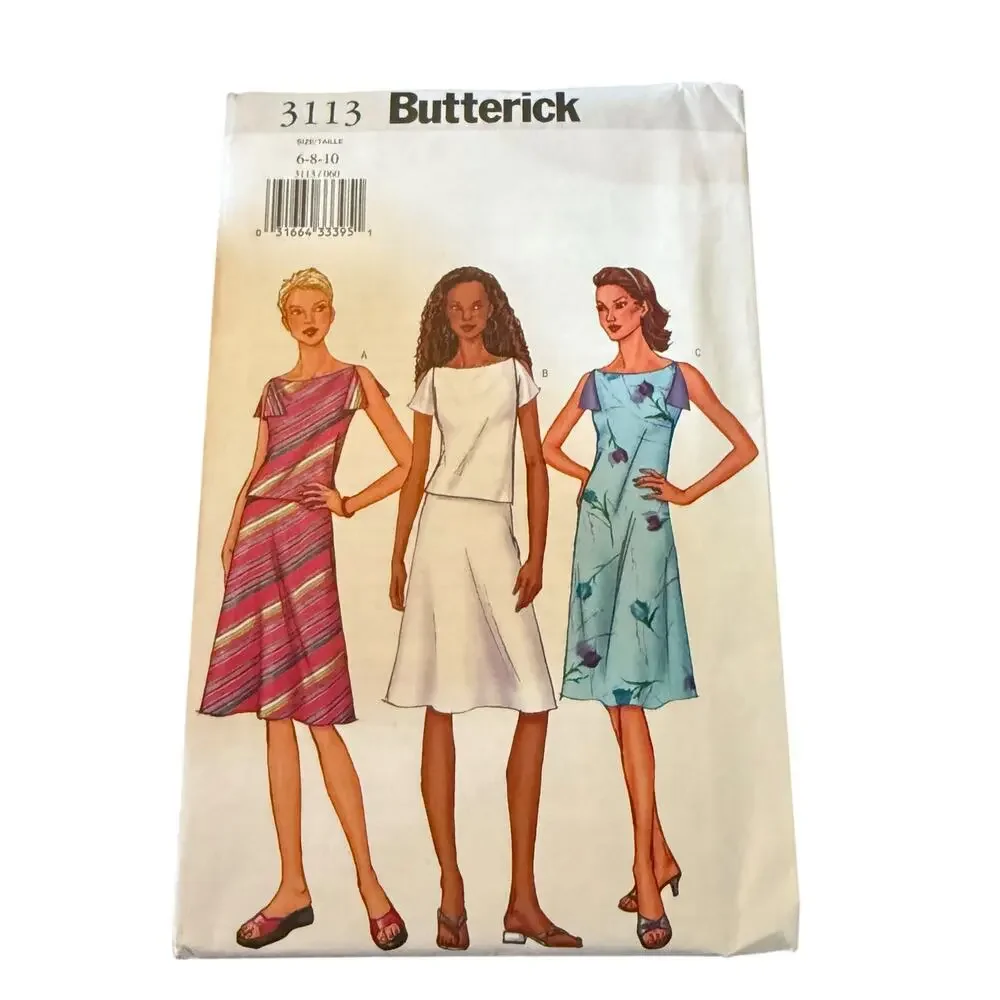Butterick 3113 Y2K‎ Dress Skirt Top 6 8 10 Misses Misses Petite Uncut FF NEW